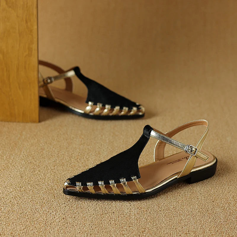 Fashion Horsehair t-strap women's Sandals Covered Toe Low Heels Female Summer Sandals Ladies Casual Sandals Walk