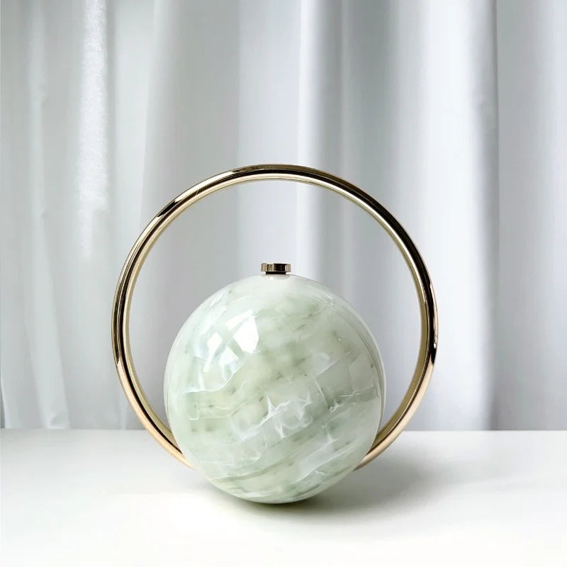 2025 New Marble Pattern Spherical Banquet Bag for Women Trendy Electroplated Handle PVC Handbags Lady Mini Purse Evening Clutch