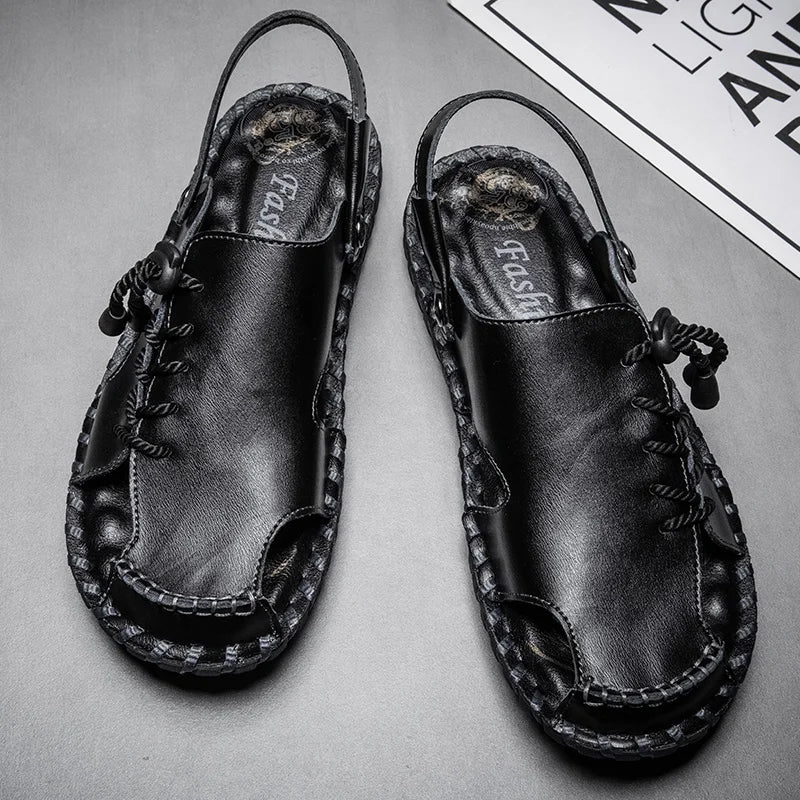 Fashion Mens Sandals Genuine Leather Summer Beach Slippers Male Non-Slip Soft Comfortable Outdoor Shoes High Quality Man Sandals
