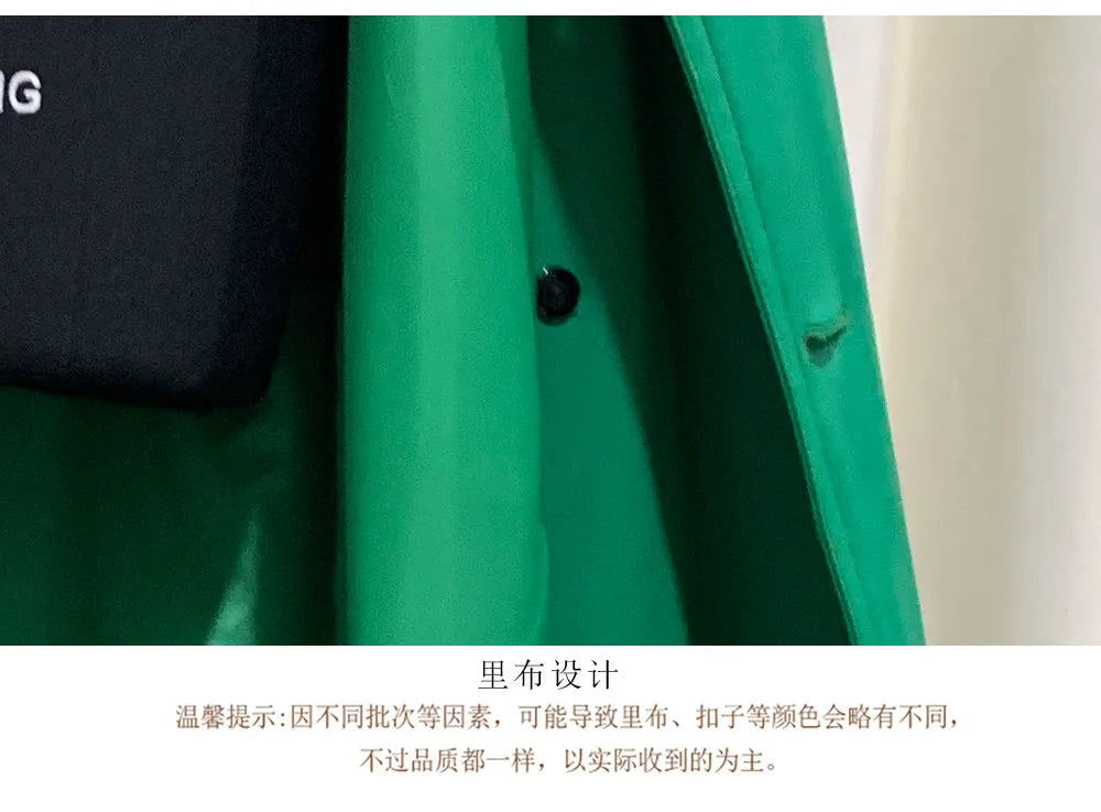 Nerazzurri Autumn Extra Long Soft Green Oversized Pu Leather Trench Coat for Women Shoulder Pads Belt Double Breasted Overcoat
