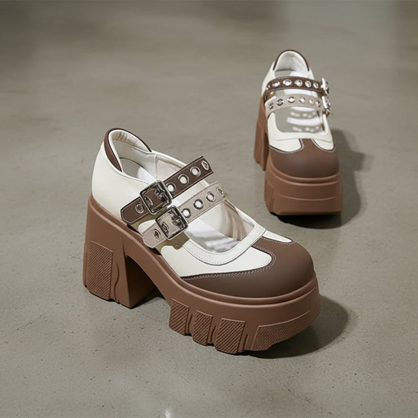 Rivet Strap Buckle Lolita Mary Janes Women Pumps Spring Summer Casual Platform Wedges 11cm High heels Girls Chunky Shoes