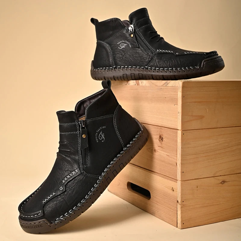 Men's Shoes Genuine Leather Luxury Slip on Shoe Handmade Ankle Boots Comfortable Timeless Winter Fashion Mid Cut Handmade Zipper Shoes