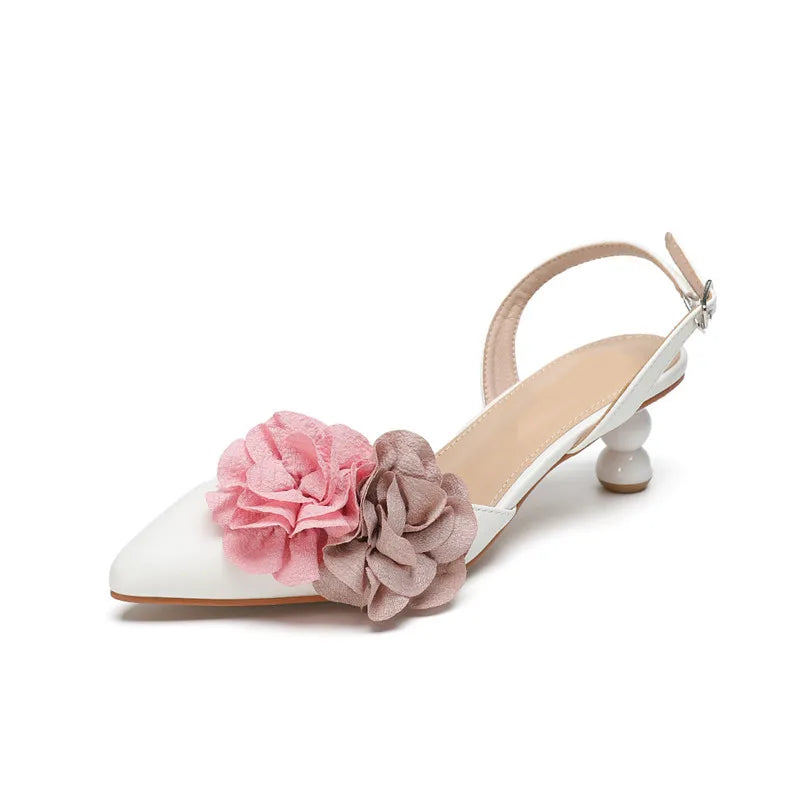 Fashion Flowers Mixed-colors Slingbacks Women Pumps Elegant Pointed toe 5cm High heels Spring Summer Gilrs Party Banquet Shoes