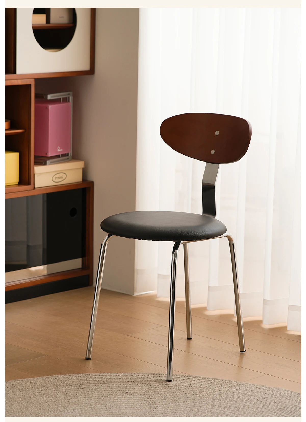 Mid-Century Solid Wood Chair Ergonomic Backrest Dining Desk Living Room Chair for Small Spaces Minimalist Home Furniture