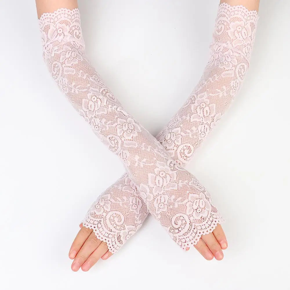 1 Pair Classic Summer Sunscreen Lace Arm Sleeve Mittens Ice Arm Cuffs Fingerless Driving Gloves Arm Cover