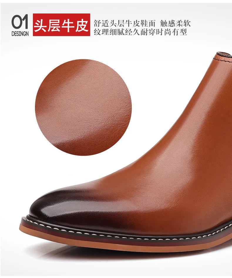 Elegant Men's Chelsea Boots Genuine Cow Leather Handmade Boot Shoes Work Shoes For Formal Dress Wedding Business Party New