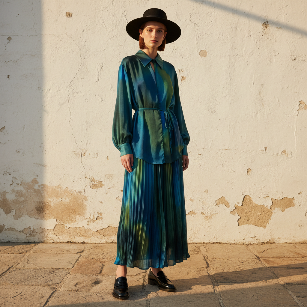 Spring Women's Retro Geometric Printed Collar Hoodie Loose Long Shirt Two Piece Set+Wide Leg Pants Fashion Set