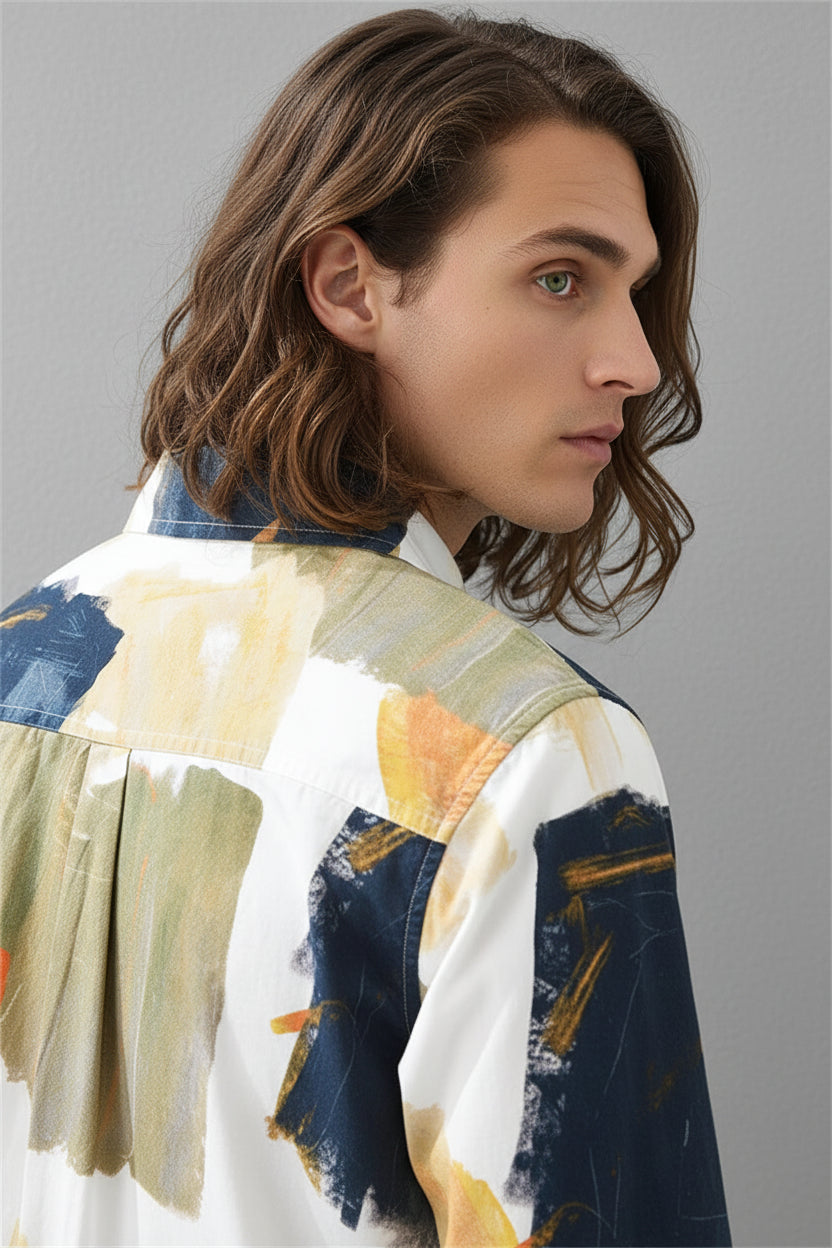 Spring 2025 new shirts for man cotton long sleeve men's clothes Dyeing printed Loose Casual shirt fashion men clothing tops