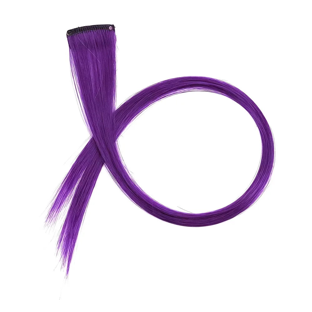 Stripe Printed Clip in Hair Extensions Synthetic Straight Hair Highlights Colorful 18 Inches Wig Hairpieces for Daily Use Party