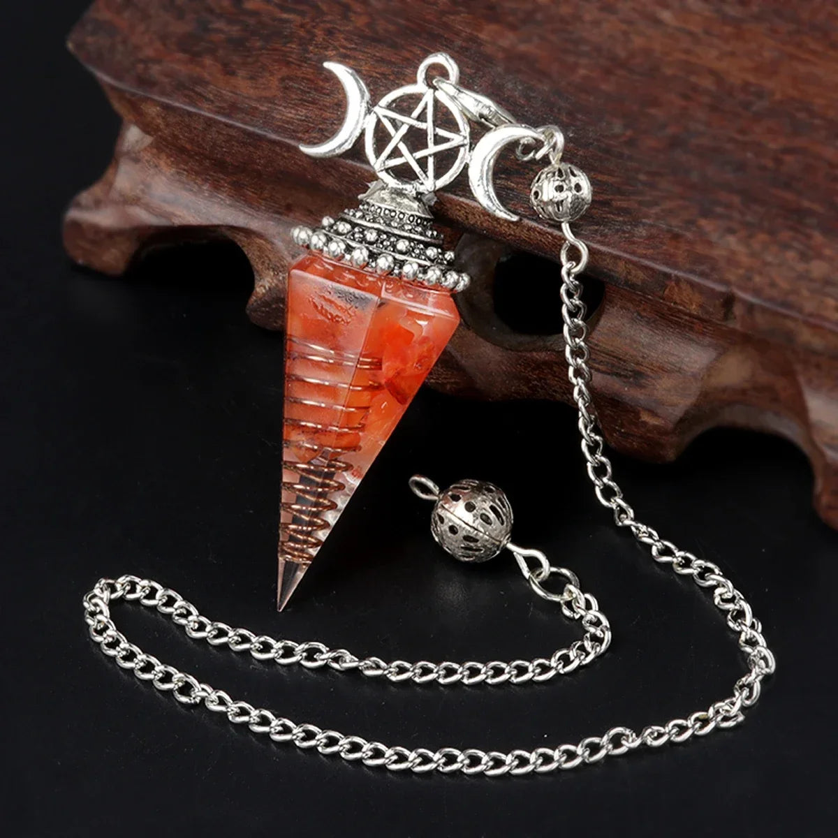 Natural Stone Three Phase Lunar Meditation Healing Tiger Eye Crystal Hexagonal Pyramid Spirit Pendulum Gift necklace
