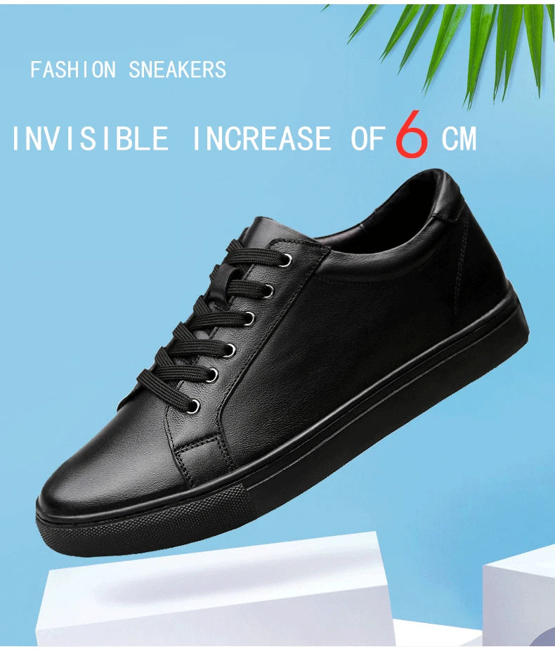 Man Elevator Shoes Height Increase Insoles High Heels Shoes 5-6CM Shoes Tall Shoes White Genuine Leather Shoes Men Sneakers