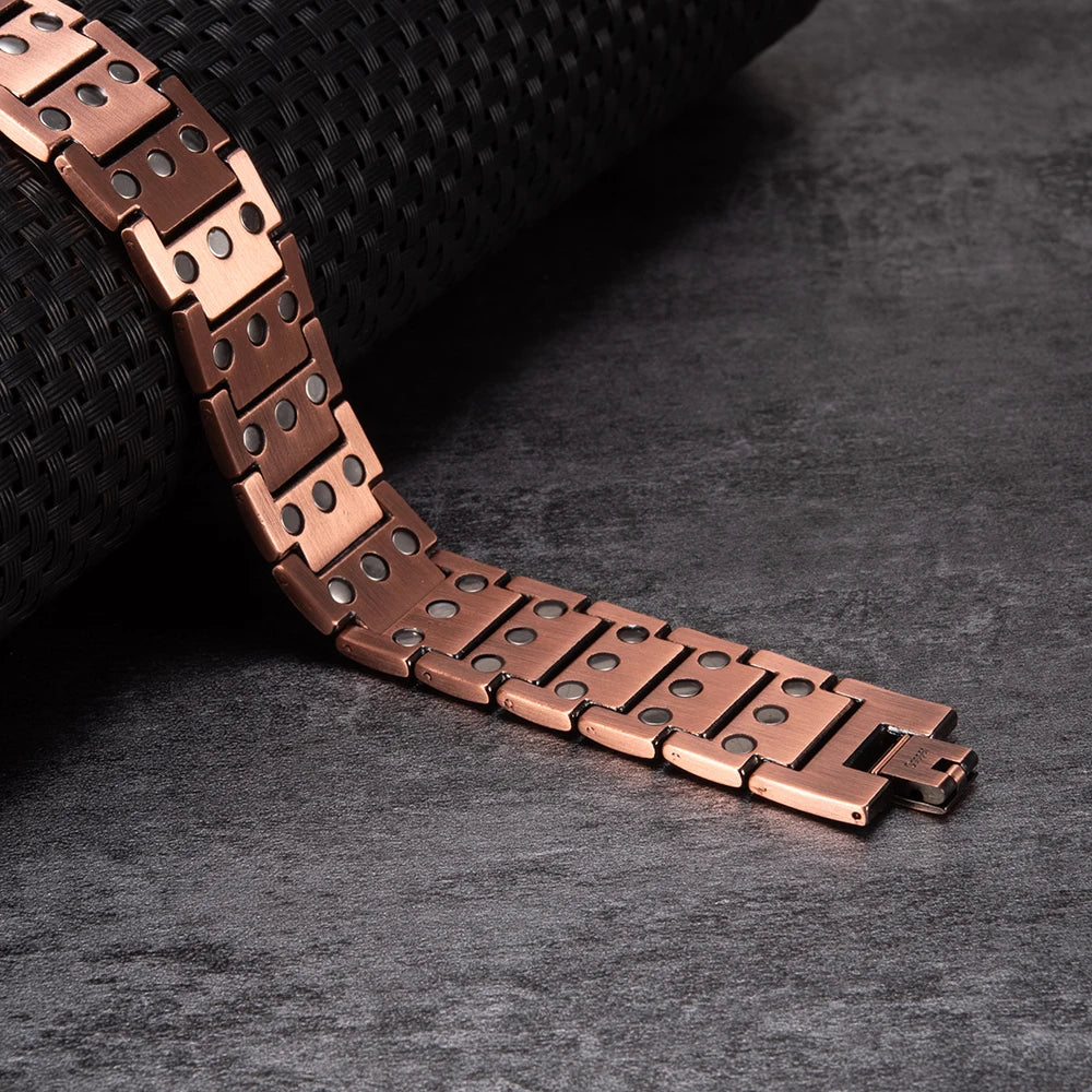 Vinterly Wristband Magnetic Bracelet Male 23cm Pure Copper 21mm Wide Chain Link Metal High Magnet Health Energy Jewelry for Men
