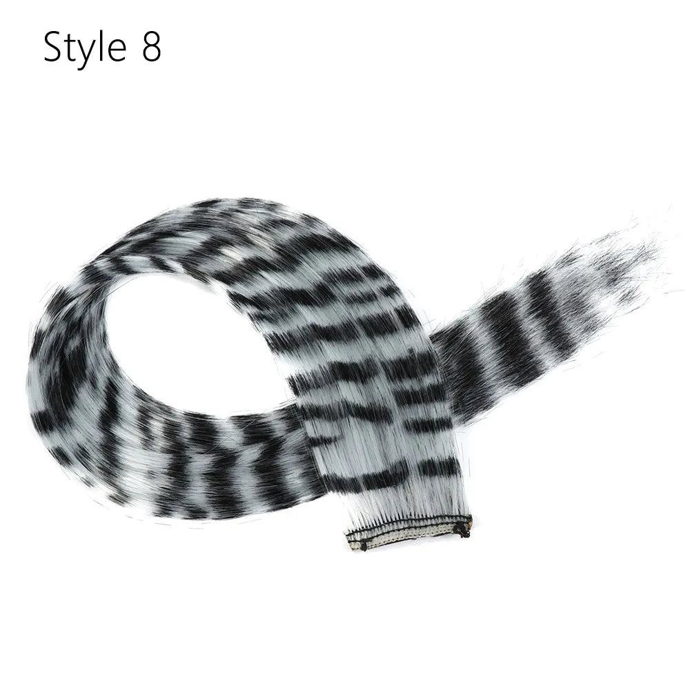 Stripe Printed Clip in Hair Extensions Synthetic Straight Hair Highlights Colorful 18 Inches Wig Hairpieces for Daily Use Party