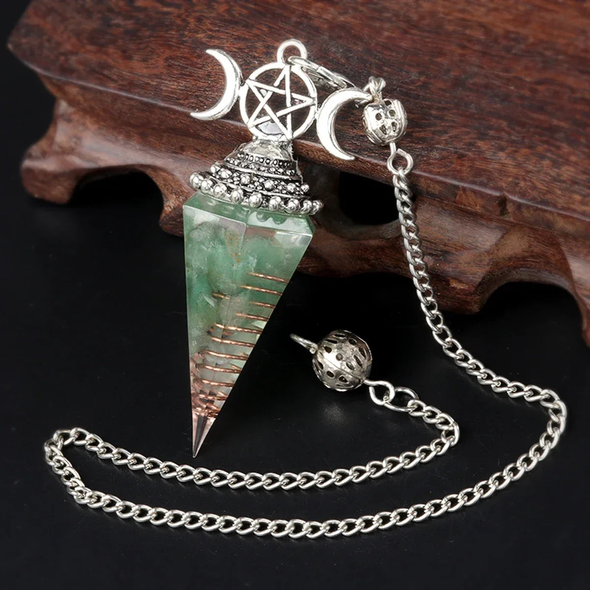 Natural Stone Three Phase Lunar Meditation Healing Tiger Eye Crystal Hexagonal Pyramid Spirit Pendulum Gift necklace