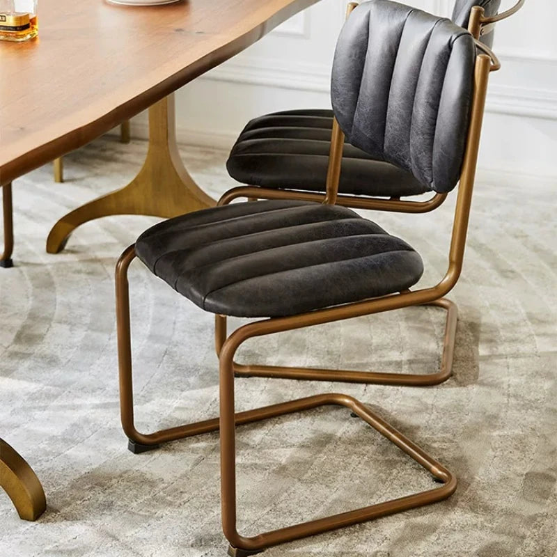 Mid-century Dining Chair Retro Iron Frame Armchair Postmodern Luxury Backrest Leisure Seat for Household Dining Room Furniture