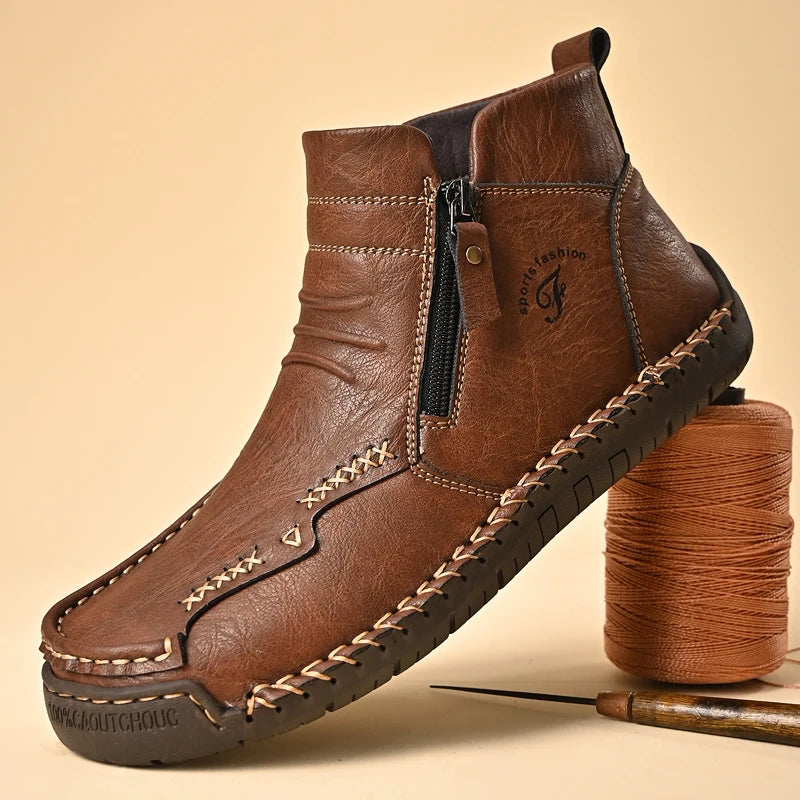 Men's Shoes Genuine Leather Luxury Slip on Shoe Handmade Ankle Boots Comfortable Timeless Winter Fashion Mid Cut Handmade Zipper Shoes