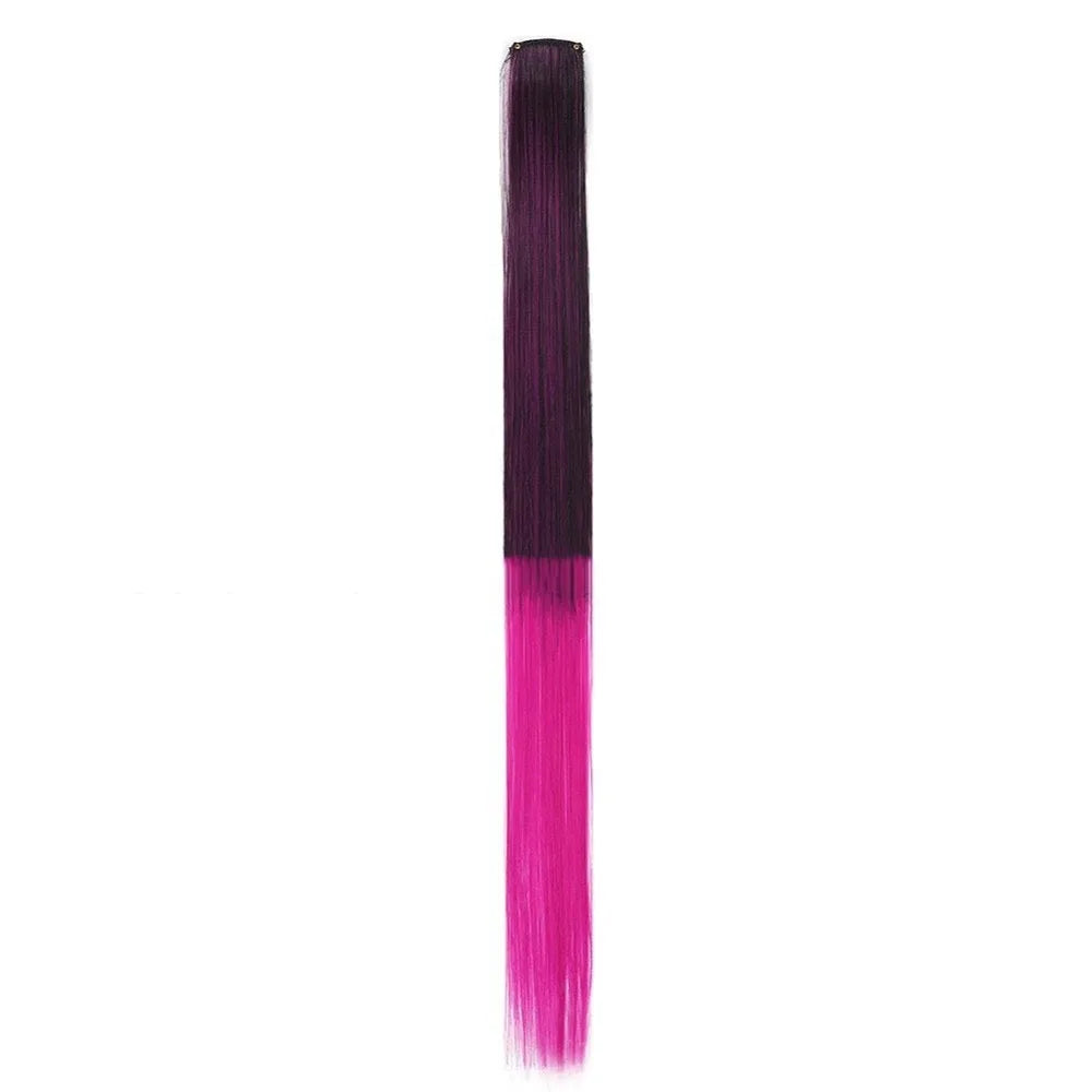 Stripe Printed Clip in Hair Extensions Synthetic Straight Hair Highlights Colorful 18 Inches Wig Hairpieces for Daily Use Party