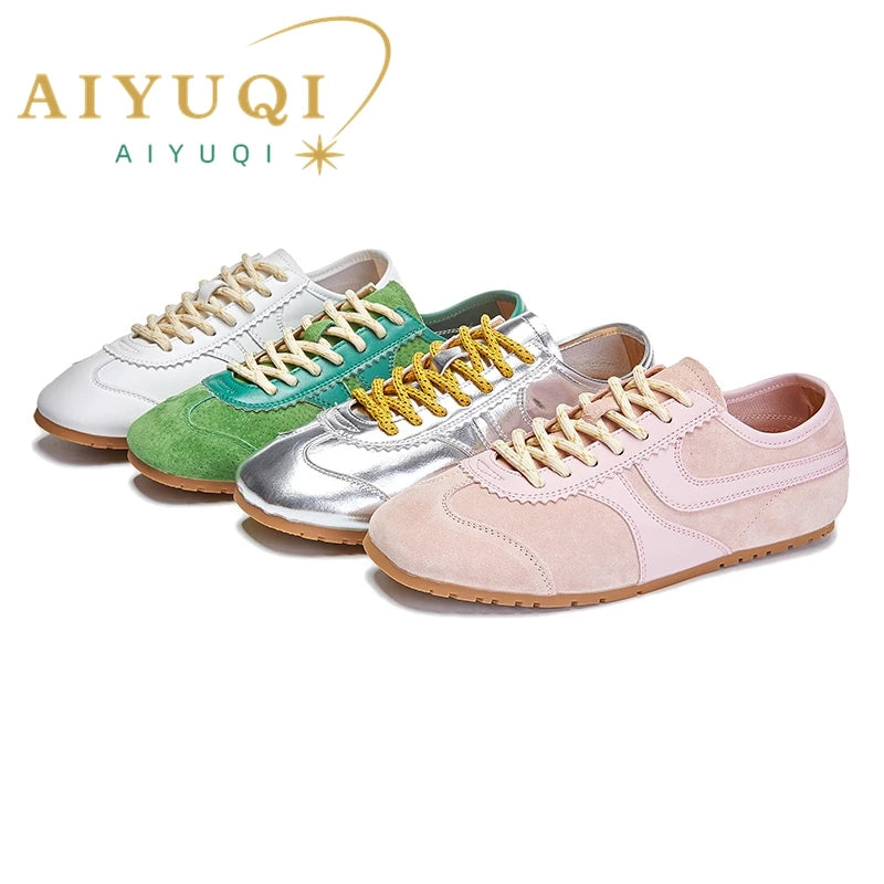 German Training Shoes Women 2025 New Genuine Leather Women Sneakers Flat Lace-up Retro Large Size Forrest Gump Shoes Women