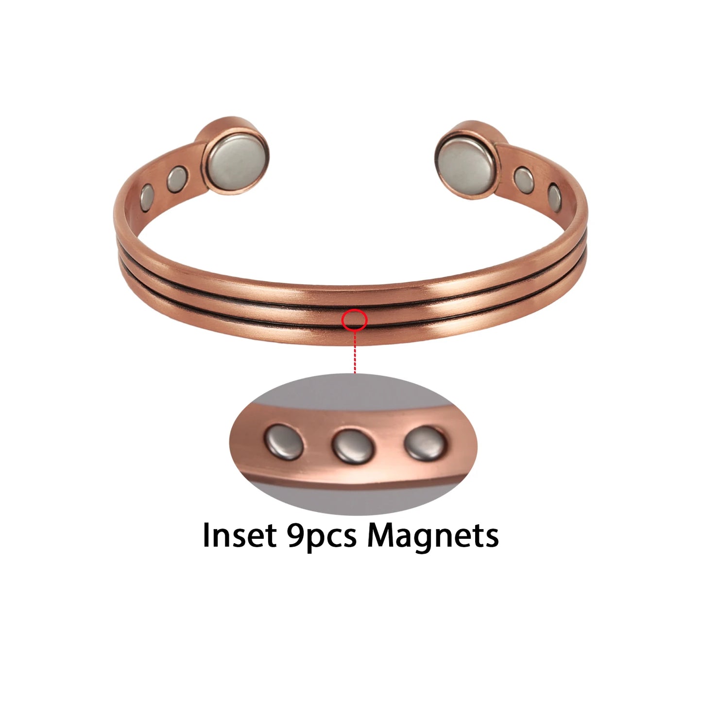 Pure Copper Bracelets for Men Women Adjustable Cuff Stripe Magnetic Bangles Arthritis Health High Magnet Metal Jewelry Resizable