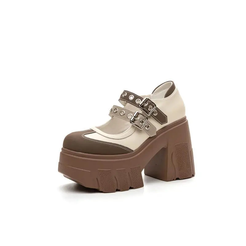 Rivet Strap Buckle Lolita Mary Janes Women Pumps Spring Summer Casual Platform Wedges 11cm High heels Girls Chunky Shoes