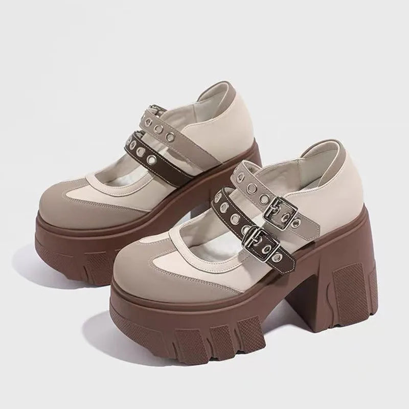 Rivet Strap Buckle Lolita Mary Janes Women Pumps Spring Summer Casual Platform Wedges 11cm High heels Girls Chunky Shoes