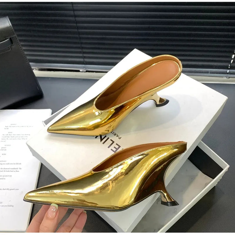 2024 New Design Fashion  Platform Wedges High Heels Mule Women Slippers Concise Shallow Pointed Toe Party Dress Ladies Shoes