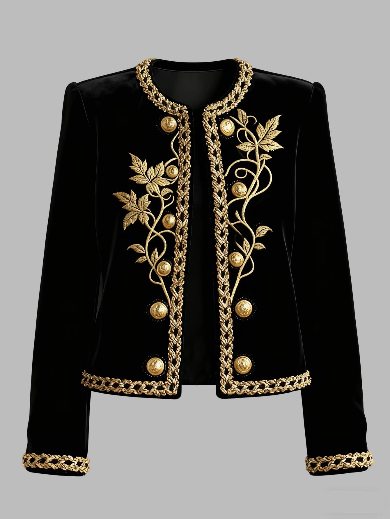 Modigirl Woman Gold Embroidered Jackets 2026 New Velvet Long Sleeve Round Neck Button Christmas Holiday Ladies Coat