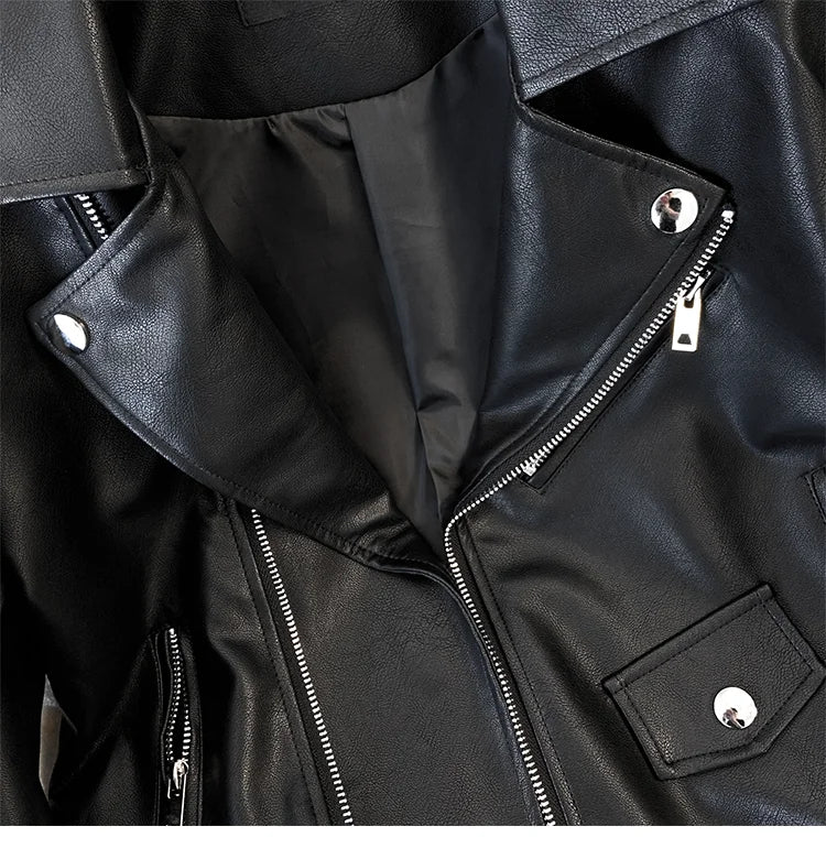 Blue PU leather jacket for women's spring autumn short Street style 2025 new retro motorcycle Leather Coat top
