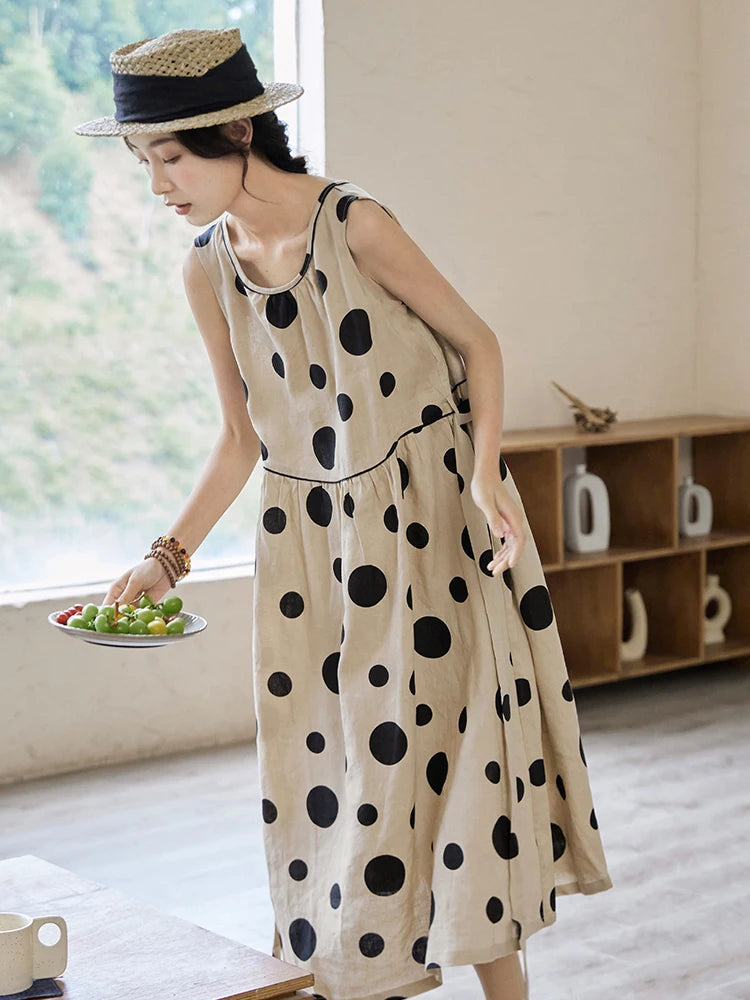 Faionable Polka Dot Svel Vest Dr Women's Summer Loose Forest System A-Line Midi Skirt Slimming Midi Dr
