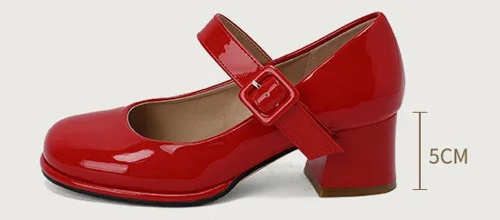 Spring Autumn Women Platform Mary Janes High Thick Heel Orange Red Patent Leather Dress Office Lady Round Toe Buckle Strap Pumps