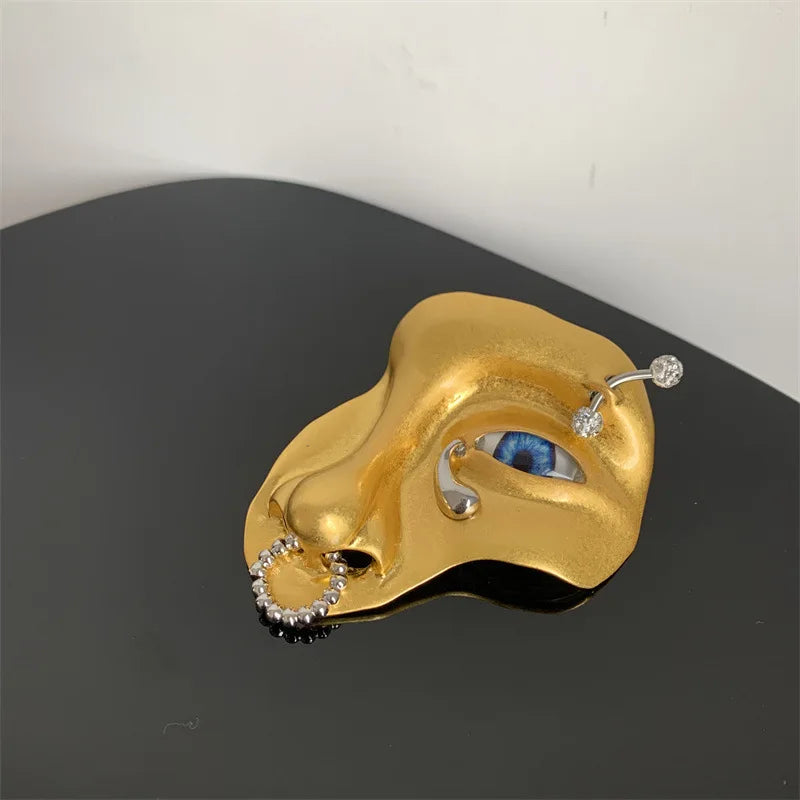 2024 New French Gold-Plated Face Brooch Vintage Fashion Suit Skirt Brooch Unisex Men's Women's Jewelry Accessories