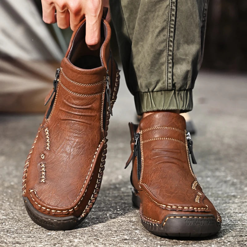 Men's Shoes Genuine Leather Luxury Slip on Shoe Handmade Ankle Boots Comfortable Timeless Winter Fashion Mid Cut Handmade Zipper Shoes