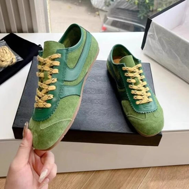 German Training Shoes Women 2025 New Genuine Leather Women Sneakers Flat Lace-up Retro Large Size Forrest Gump Shoes Women
