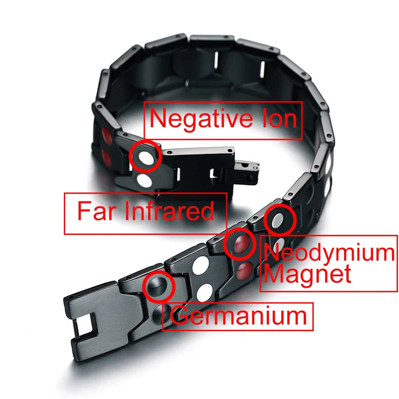 Vinterly Magnetic Bracelet Male Black Brazil Football Style 18mm Wide Health Energy Stainless Steel Men Chain Link Jewelry Punk
