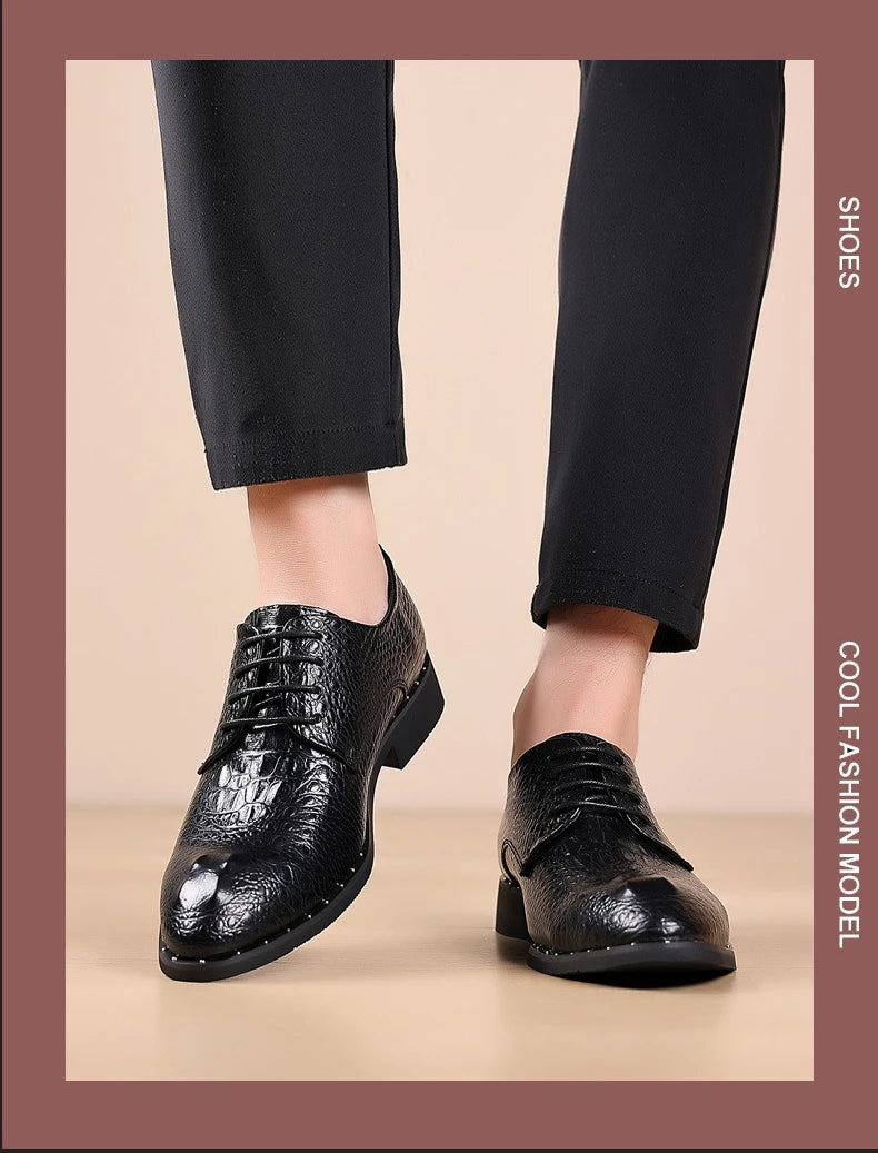 Genuine Leather Men Shoes Luxury Crocodile Skin Men's Dress Shoes Lace-Up Wedding Party Shoe Business Office Men Oxfords Shoes
