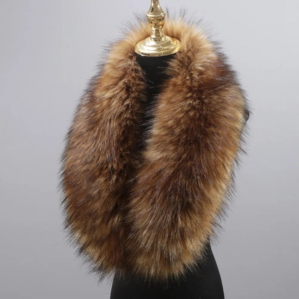 New 80cm Large Faux Fur Collar Detachable Winter Fur Gray Collar Neck Collar Wraps Jackets Hood Shawl Fake Fur