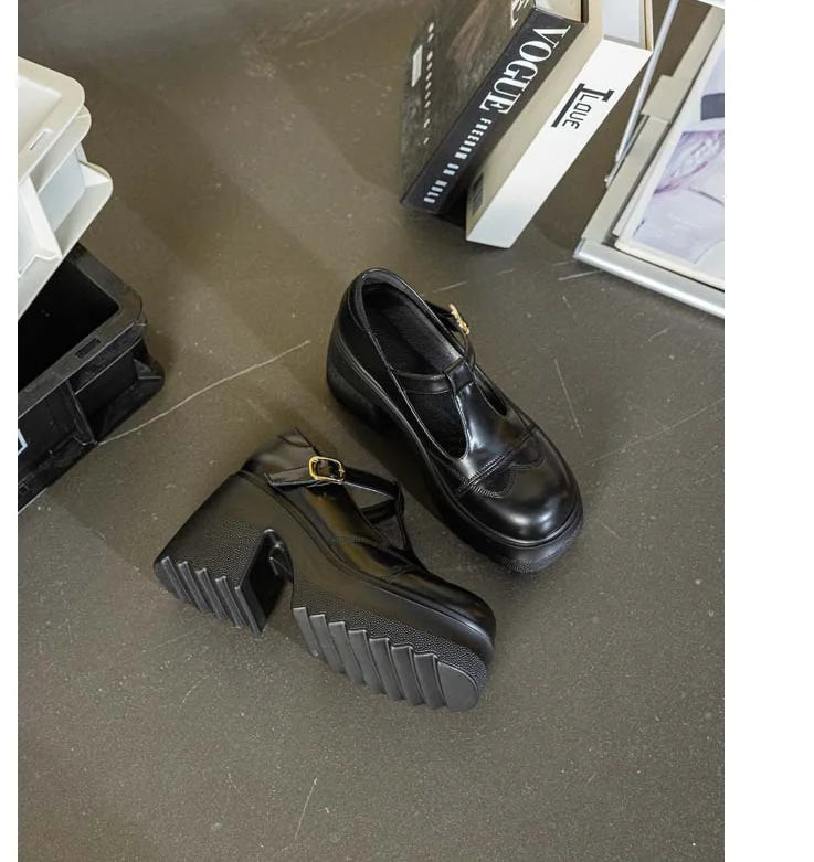 10cm Patent Leather Platform Wedge Flats Summer Chunky Heels Buckle Pumps Spring Synthetic Mary Jane High Brand Shoes