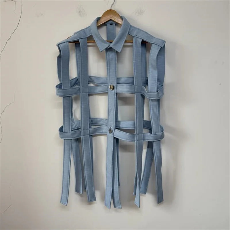 Recycled Sustainable fashion Single-breasted Tide Brand Fashion Design Personalized Shirt new Fashion Joker Temperament Hollow Ladies' Shirt