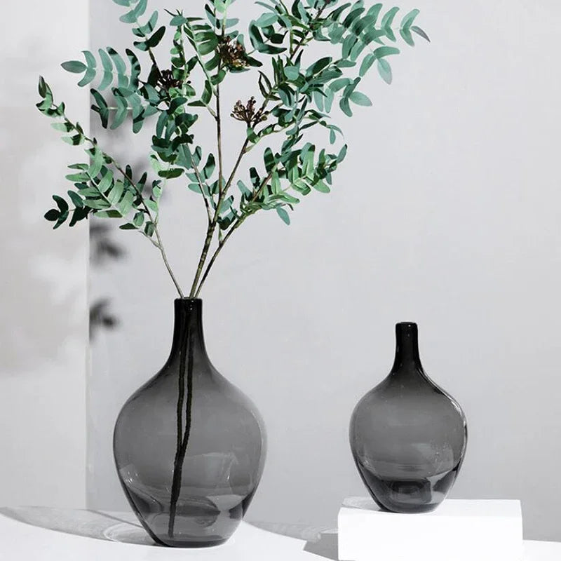 Hanging clock vase simple big belly glass vase home living room flower arrangement hydroponic floor transparent large vase black