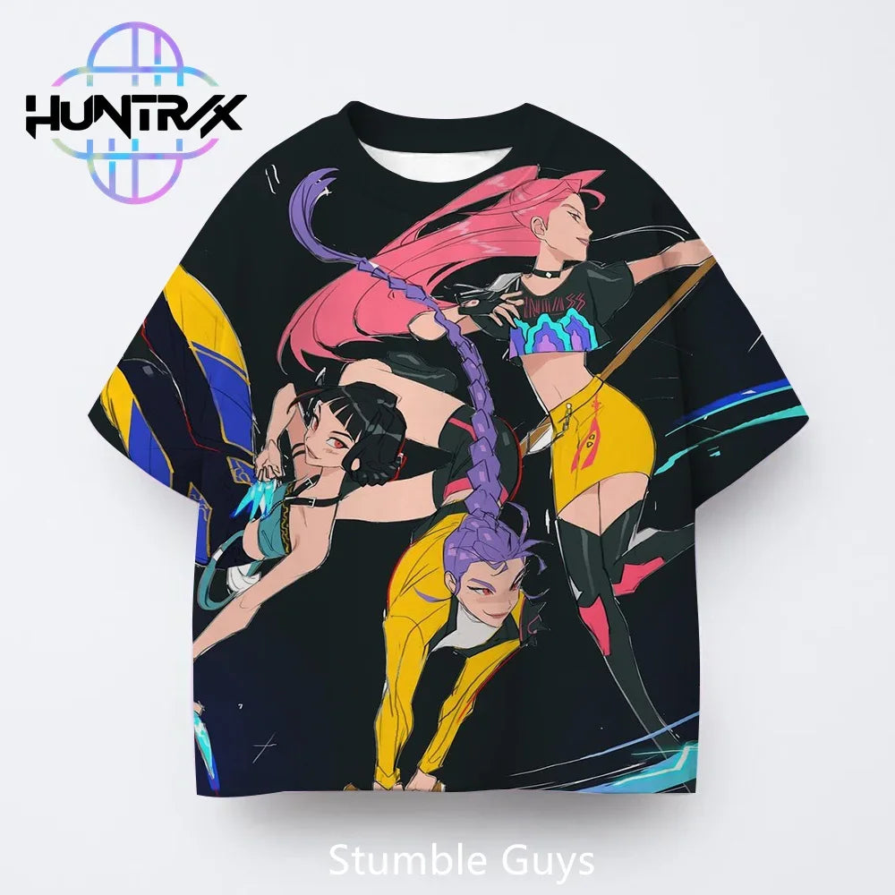 Summer Casual Fashion Kids Kpop Demon Hunters 3D Cartton Short Sleeve Boys Girls T-Shirt Anime Clothes