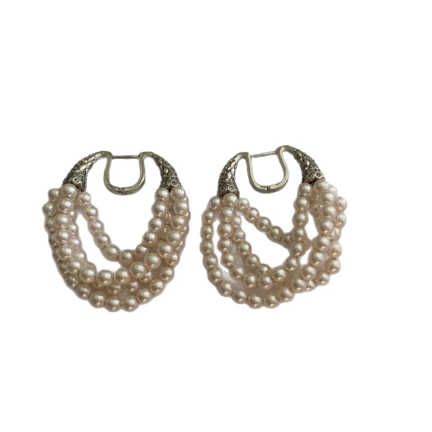 NISHIZAWA French Multi-layer Pearl Tassel Earrings, Palace Style Noble Autumn and Winter Temperament Earrings