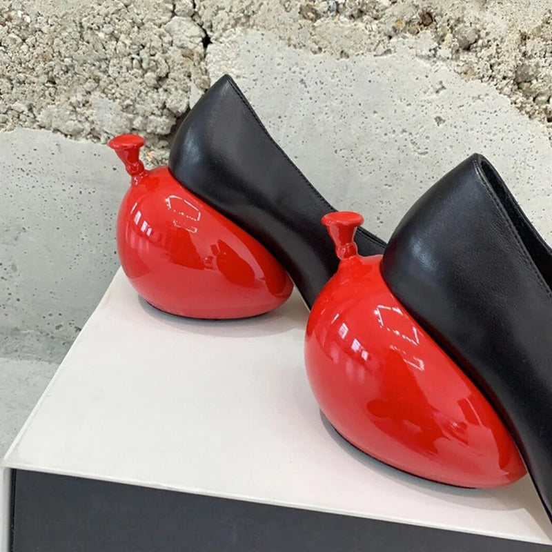 Trendy balloon pointed toe slip on women dress shoes strange heel casual women pumps