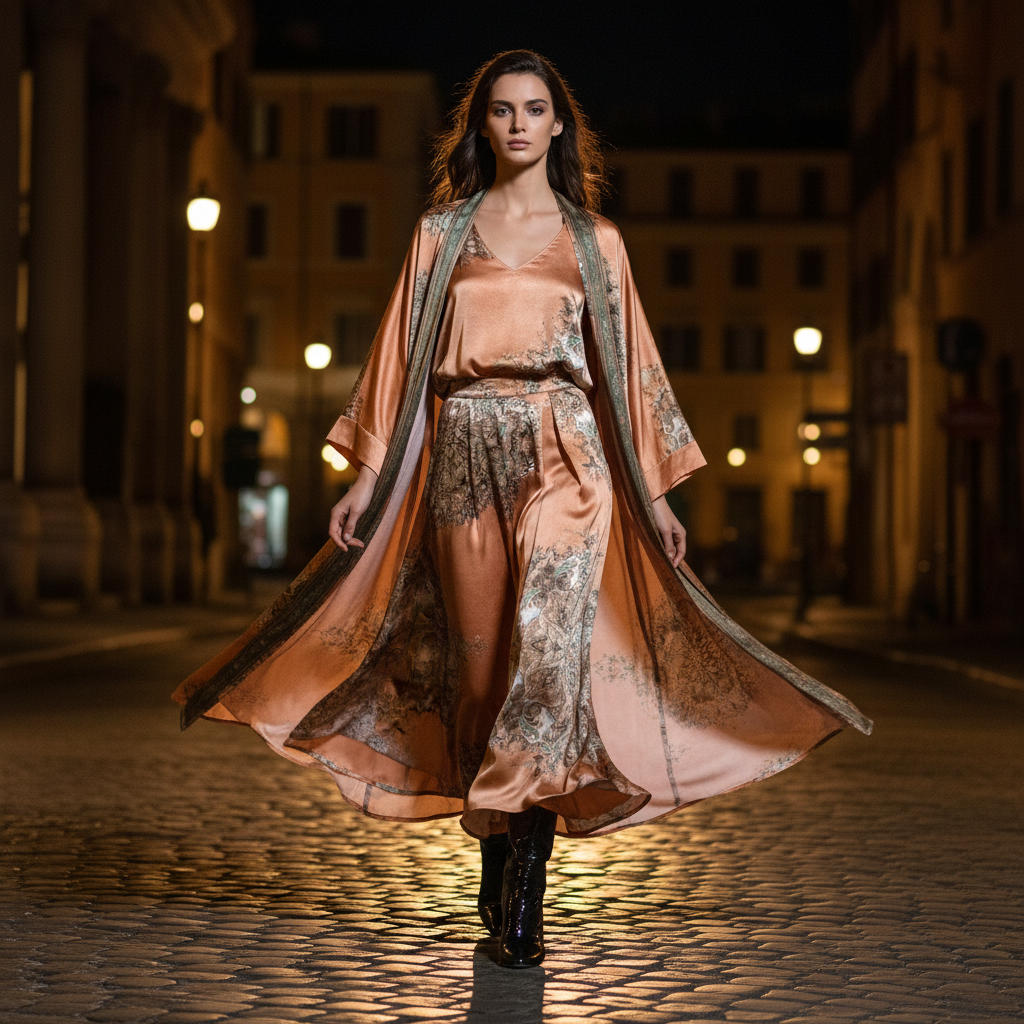 Retro positioning printed long cardigan+vest three piece set 2026 spring women's clothing+loose pants skirt fashion set