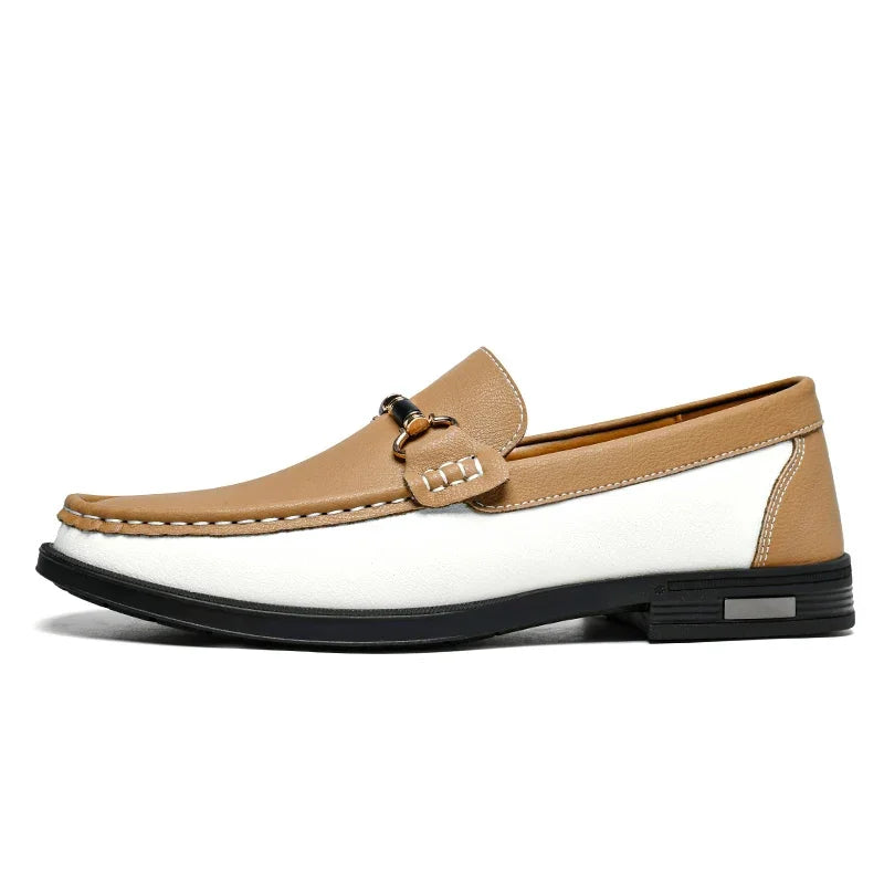 Luxury Brand Genuine Leather Mens Shoes Wedding  Slip on Loafers New Trend Metal Buckle Moccasins Versatile Male Business Shoes