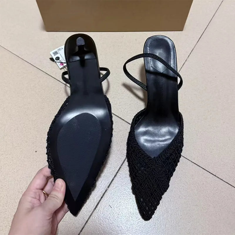 Ins style Fashion Weave Hollow out Women Pumps Summer Fashion Slingbacks Office Lady Thin High heels Elegant Party Prom Shoes