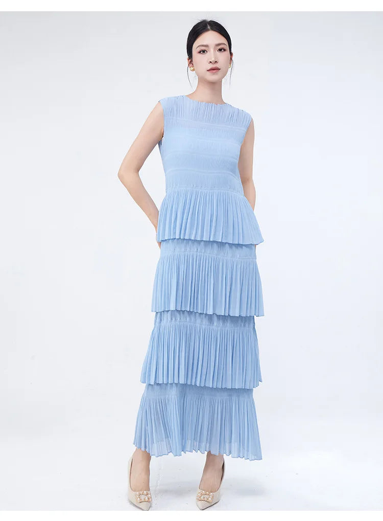 Miyake Folds 2024 Spring/summer New Elegant Women's Sleeveless Dress Fashion Everything Cake Dress