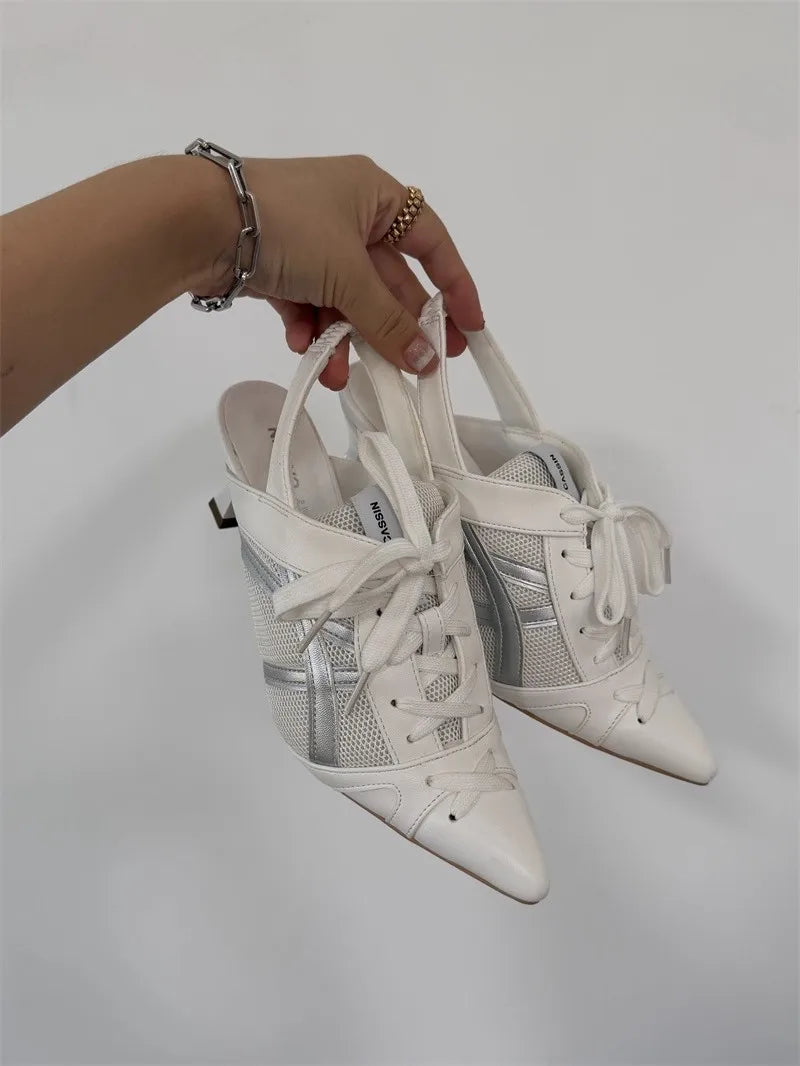 Niche Japanese Style Women's Sports High-heeles College Girls Pointed Mesh Strap Sport Single Shoes Strap Temperament High Heels