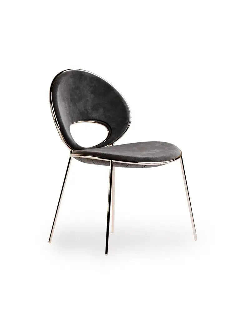 Italian Minimalist Creative Modern Personality Leather Restaurant Armrests Stainless Steel Back Dining Chair