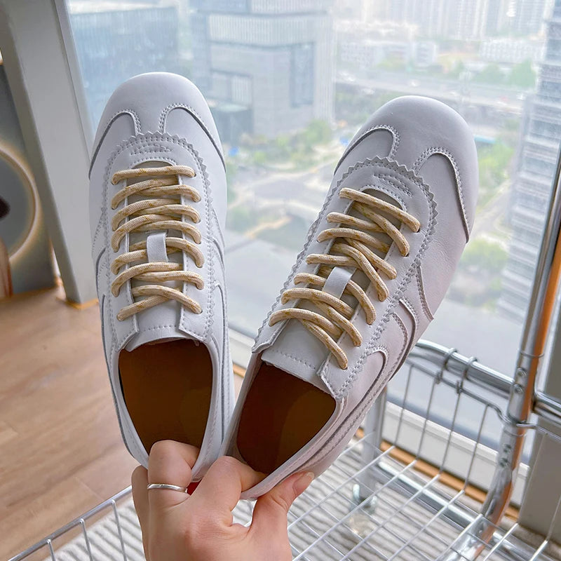 German Training Shoes Women 2025 New Genuine Leather Women Sneakers Flat Lace-up Retro Large Size Forrest Gump Shoes Women