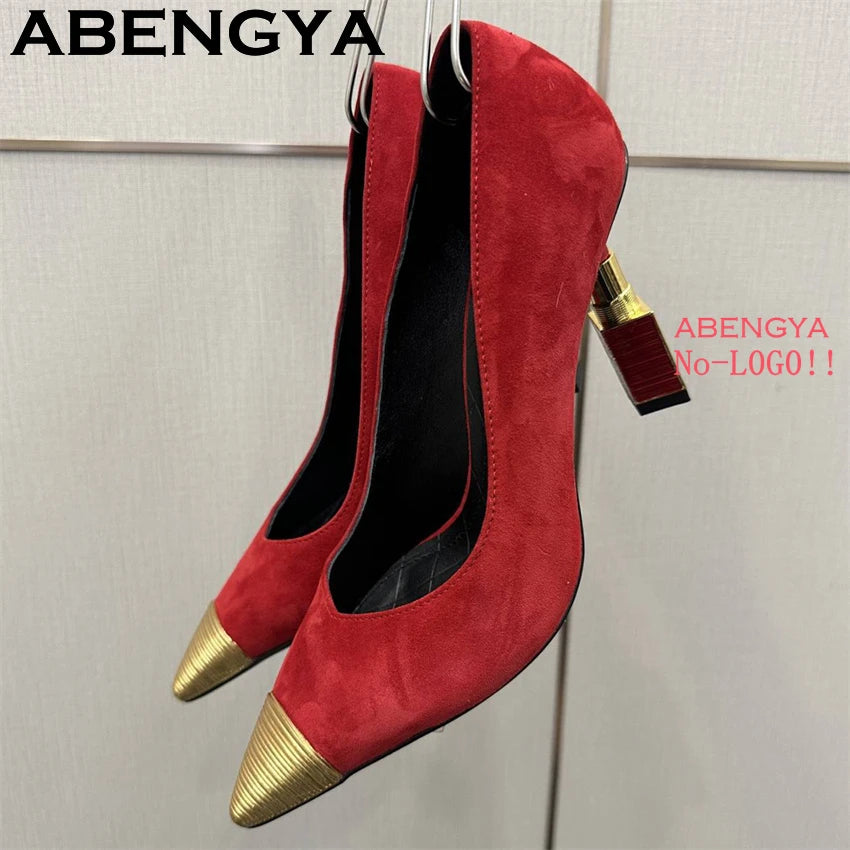 Fashion Strange High Heels Sandals Women Metal Pointy Toe Suede Slingbacks Pumps Summer Sexy Party Wedding Brides Shoes Female
